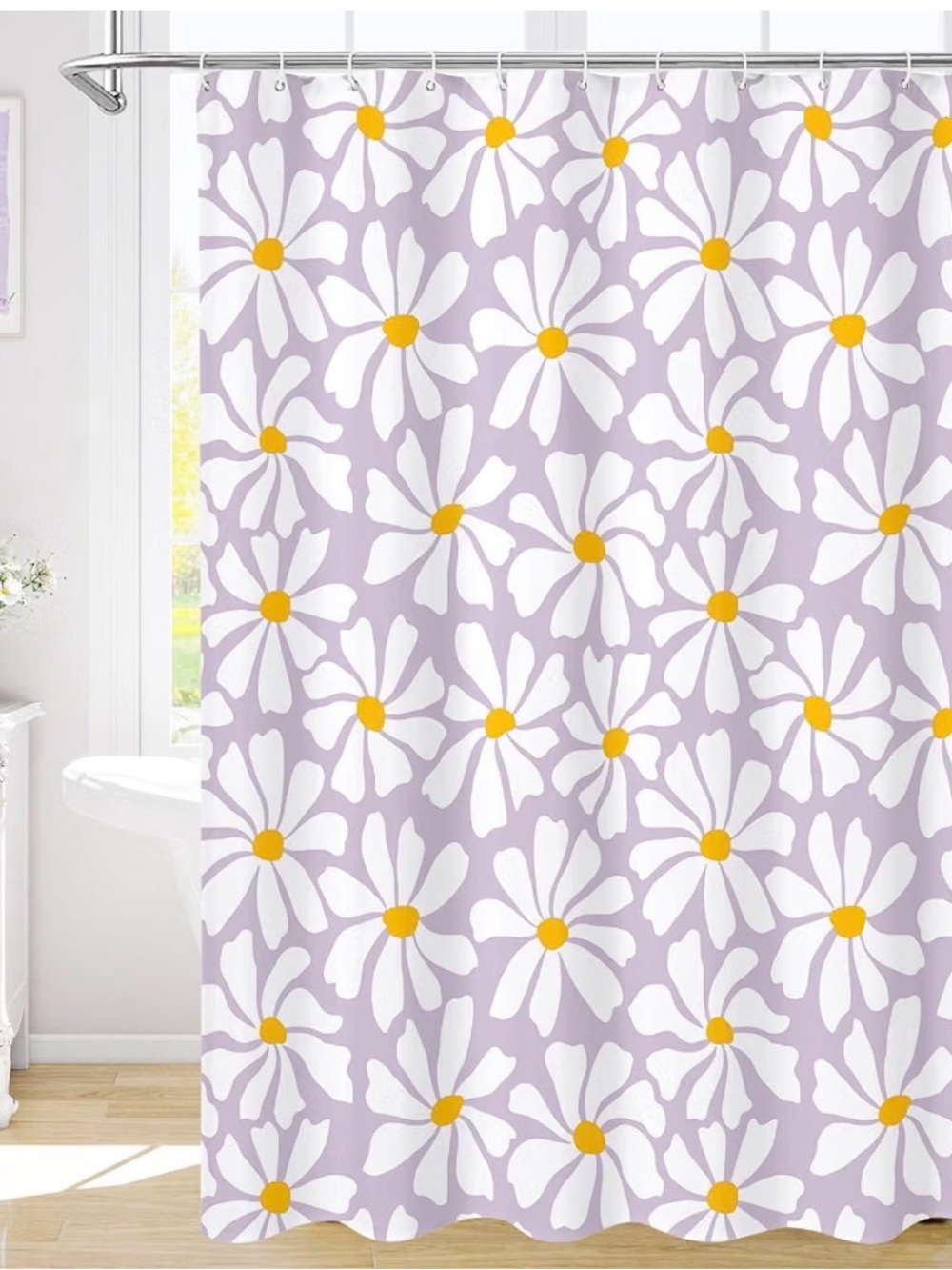 Purple Daisy Floral Shower Curtain, Boho Spring Flower Shower Curtain